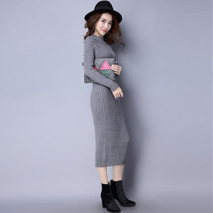 Spring Autumn Long Robe Women Knitted Bandage Dress New 2019 Fashion Ladies O-neck Long Sleeved Basic Sweater Dresses Vestidos