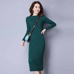 Spring Autumn Long Robe Women Knitted Bandage Dress New 2019 Fashion Ladies O-neck Long Sleeved Basic Sweater Dresses Vestidos