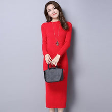 Load image into Gallery viewer, Spring Autumn Long Robe Women Knitted Bandage Dress New 2019 Fashion Ladies O-neck Long Sleeved Basic Sweater Dresses Vestidos