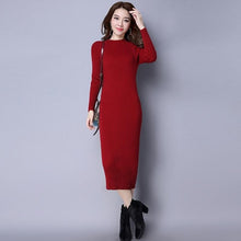 Load image into Gallery viewer, Spring Autumn Long Robe Women Knitted Bandage Dress New 2019 Fashion Ladies O-neck Long Sleeved Basic Sweater Dresses Vestidos