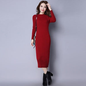 Spring Autumn Long Robe Women Knitted Bandage Dress New 2019 Fashion Ladies O-neck Long Sleeved Basic Sweater Dresses Vestidos