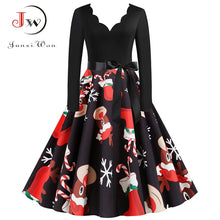 Load image into Gallery viewer, Black Big Swing Print Vintage Christmas Dress Women Winter Casual Long Sleeve