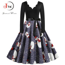 Load image into Gallery viewer, Black Big Swing Print Vintage Christmas Dress Women Winter Casual Long Sleeve