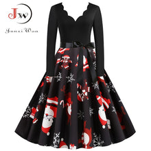 Load image into Gallery viewer, Black Big Swing Print Vintage Christmas Dress Women Winter Casual Long Sleeve