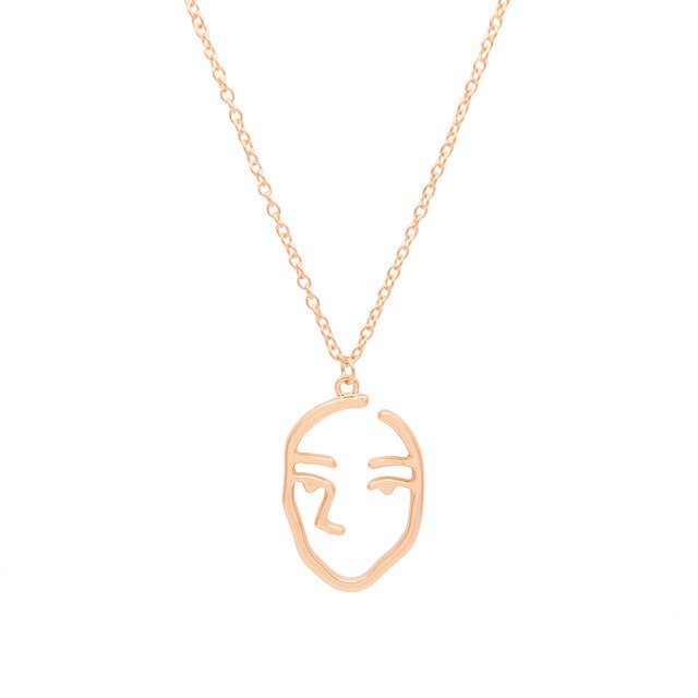 Adjustable Chain Necklaces Pendants Jewelry Making Abstract Human Face Gold Necklace Women Long Facial Silver Chain Necklace Set