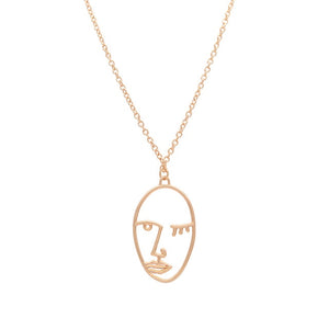 Adjustable Chain Necklaces Pendants Jewelry Making Abstract Human Face Gold Necklace Women Long Facial Silver Chain Necklace Set