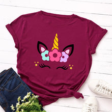 Load image into Gallery viewer, 2019 Fashion Plus Size Women T-shirt Cotton Tees Cute Unicorn Printed T Shirt Female O-Neck Short Sleeve Christmas Tshirt Top