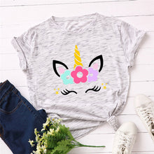 Load image into Gallery viewer, 2019 Fashion Plus Size Women T-shirt Cotton Tees Cute Unicorn Printed T Shirt Female O-Neck Short Sleeve Christmas Tshirt Top