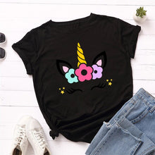 Load image into Gallery viewer, 2019 Fashion Plus Size Women T-shirt Cotton Tees Cute Unicorn Printed T Shirt Female O-Neck Short Sleeve Christmas Tshirt Top