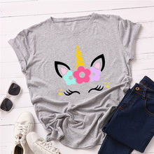 Load image into Gallery viewer, 2019 Fashion Plus Size Women T-shirt Cotton Tees Cute Unicorn Printed T Shirt Female O-Neck Short Sleeve Christmas Tshirt Top