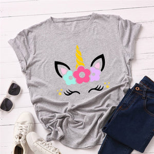 2019 Fashion Plus Size Women T-shirt Cotton Tees Cute Unicorn Printed T Shirt Female O-Neck Short Sleeve Christmas Tshirt Top