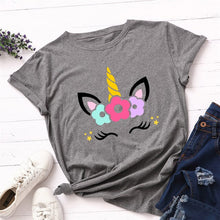 Load image into Gallery viewer, 2019 Fashion Plus Size Women T-shirt Cotton Tees Cute Unicorn Printed T Shirt Female O-Neck Short Sleeve Christmas Tshirt Top