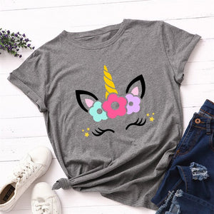 2019 Fashion Plus Size Women T-shirt Cotton Tees Cute Unicorn Printed T Shirt Female O-Neck Short Sleeve Christmas Tshirt Top