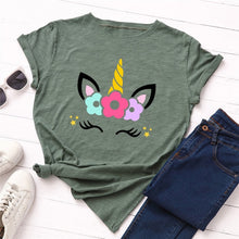 Load image into Gallery viewer, 2019 Fashion Plus Size Women T-shirt Cotton Tees Cute Unicorn Printed T Shirt Female O-Neck Short Sleeve Christmas Tshirt Top