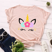 Load image into Gallery viewer, 2019 Fashion Plus Size Women T-shirt Cotton Tees Cute Unicorn Printed T Shirt Female O-Neck Short Sleeve Christmas Tshirt Top