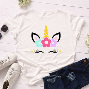 2019 Fashion Plus Size Women T-shirt Cotton Tees Cute Unicorn Printed T Shirt Female O-Neck Short Sleeve Christmas Tshirt Top