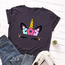 Load image into Gallery viewer, 2019 Fashion Plus Size Women T-shirt Cotton Tees Cute Unicorn Printed T Shirt Female O-Neck Short Sleeve Christmas Tshirt Top