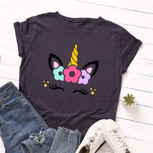 2019 Fashion Plus Size Women T-shirt Cotton Tees Cute Unicorn Printed T Shirt Female O-Neck Short Sleeve Christmas Tshirt Top