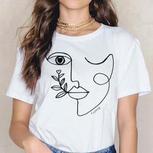 New fashion minimalist abstract face print T-shirt