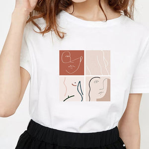 New fashion minimalist abstract face print T-shirt