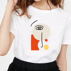 New fashion minimalist abstract face print T-shirt