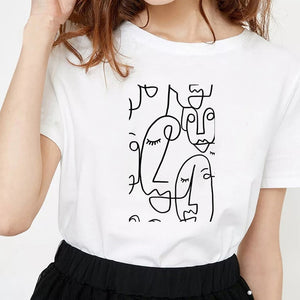 New fashion minimalist abstract face print T-shirt