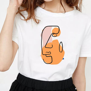 New fashion minimalist abstract face print T-shirt