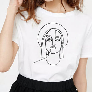 New fashion minimalist abstract face print T-shirt