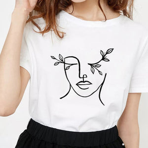 New fashion minimalist abstract face print T-shirt