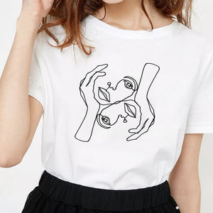 New fashion minimalist abstract face print T-shirt