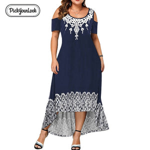 Evening Party Plus Size Maxi Dresses Women Dress Autumn Female Short Sleeve 6XL Floral Elegant A-line Large Dress For Ladies D40