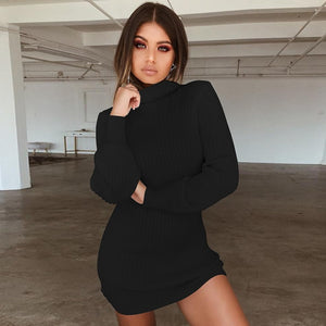 2019 Elegant Midi Knitted Sweater Dress Women