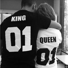 Load image into Gallery viewer, King Queen Couple T Shirt for Men Women Family T-shirt Clothes Femme Tshirt Streetwear Tee Shirt Homme Black White T Shirt Women