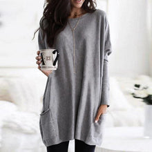 Load image into Gallery viewer, Long T-Shirts Women 2019 Autumn Winter Casual Loose Solid Pullover Round Neck Full Batwing Sleeve Pockets Tops Plus Size 5XL