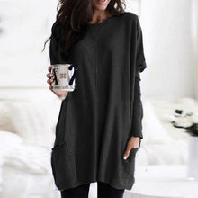 Load image into Gallery viewer, Long T-Shirts Women 2019 Autumn Winter Casual Loose Solid Pullover Round Neck Full Batwing Sleeve Pockets Tops Plus Size 5XL