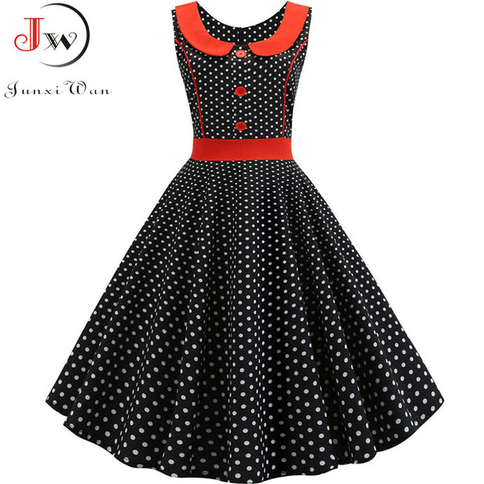 Black Polka Dot Printed Vintage Dress Women 2019 Summer Retro 50s 60s Pin Up Rockabilly Party Dress Robe Vestidos Plus Size