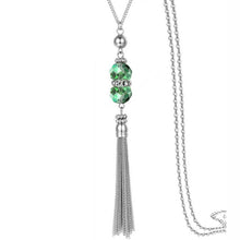 Load image into Gallery viewer, Crystal Bead Silver Necklace Long Chain Alloy Tassel Pendant Necklace for Women