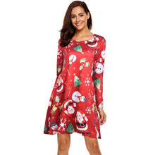 Load image into Gallery viewer, Autumn Winter Women Christmas Deer Santa Claus Printed Half Sleeve V Neck Dress Fashion New Knee Length High Waist Dress Vestido