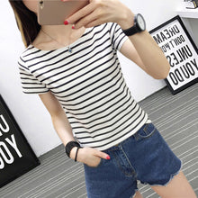 Load image into Gallery viewer, MRMT Stripes Womens T-Shirt V Collar T Shirts Skinny Half Sleeve Clothes Women Slim Under Wear Tshirt Casual Top Tees For Female