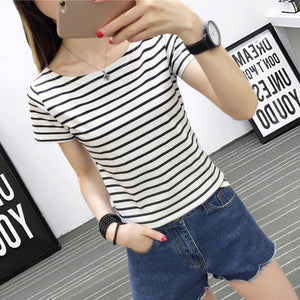 MRMT Stripes Womens T-Shirt V Collar T Shirts Skinny Half Sleeve Clothes Women Slim Under Wear Tshirt Casual Top Tees For Female