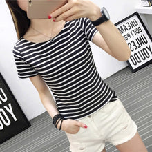 Load image into Gallery viewer, MRMT Stripes Womens T-Shirt V Collar T Shirts Skinny Half Sleeve Clothes Women Slim Under Wear Tshirt Casual Top Tees For Female