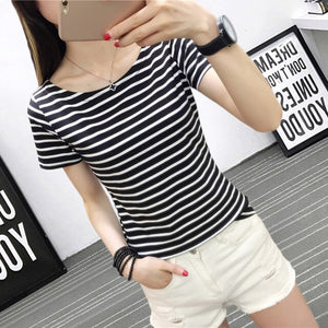 MRMT Stripes Womens T-Shirt V Collar T Shirts Skinny Half Sleeve Clothes Women Slim Under Wear Tshirt Casual Top Tees For Female