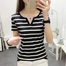 Load image into Gallery viewer, MRMT Stripes Womens T-Shirt V Collar T Shirts Skinny Half Sleeve Clothes Women Slim Under Wear Tshirt Casual Top Tees For Female