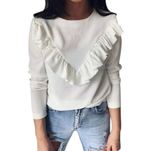 Load image into Gallery viewer, Ruffles T Shirt Women Long Sleeve Streetwear T-Shirts Tops Casual Solid O-Neck Tee Top Female Clothing 2019 Fashion De Mujer