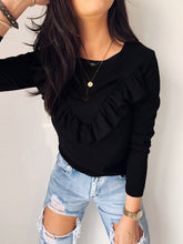 Load image into Gallery viewer, Ruffles T Shirt Women Long Sleeve Streetwear T-Shirts Tops Casual Solid O-Neck Tee Top Female Clothing 2019 Fashion De Mujer