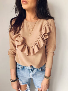 Ruffles T Shirt Women Long Sleeve Streetwear T-Shirts Tops Casual Solid O-Neck Tee Top Female Clothing 2019 Fashion De Mujer