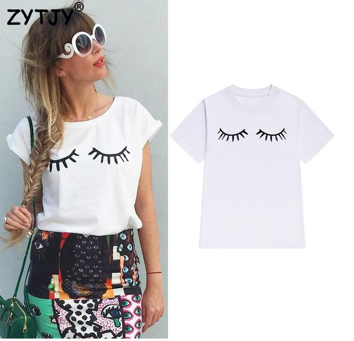 eyelash Print Women tshirt Cotton Casual Funny t shirt For Lady Girl Top Tee Hipster Tumblr Drop Ship Z-1000