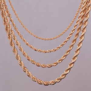 16"18"20"24" gold rope chain necklace 2mm,3mm,4mm,5mm For pendant rope jewelry findings