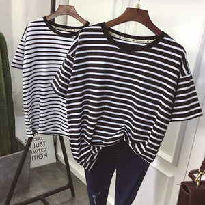 YouGeMan T-shirt Women Summer Clothing Korean Style Ulzzang Harajuku Striped Short Sleeve T-shirts Woman Casual Basic Shirt Top