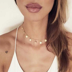 2018 Fashion Gold Color Sequins Coins Tassel Choker Necklace